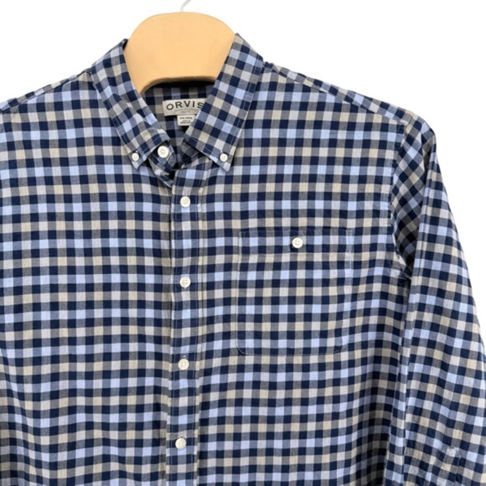 Orvis Button Down Mens‎ XXL Pre-Owned Shirt Blue Gingham Plaid Cotton/Lyocell